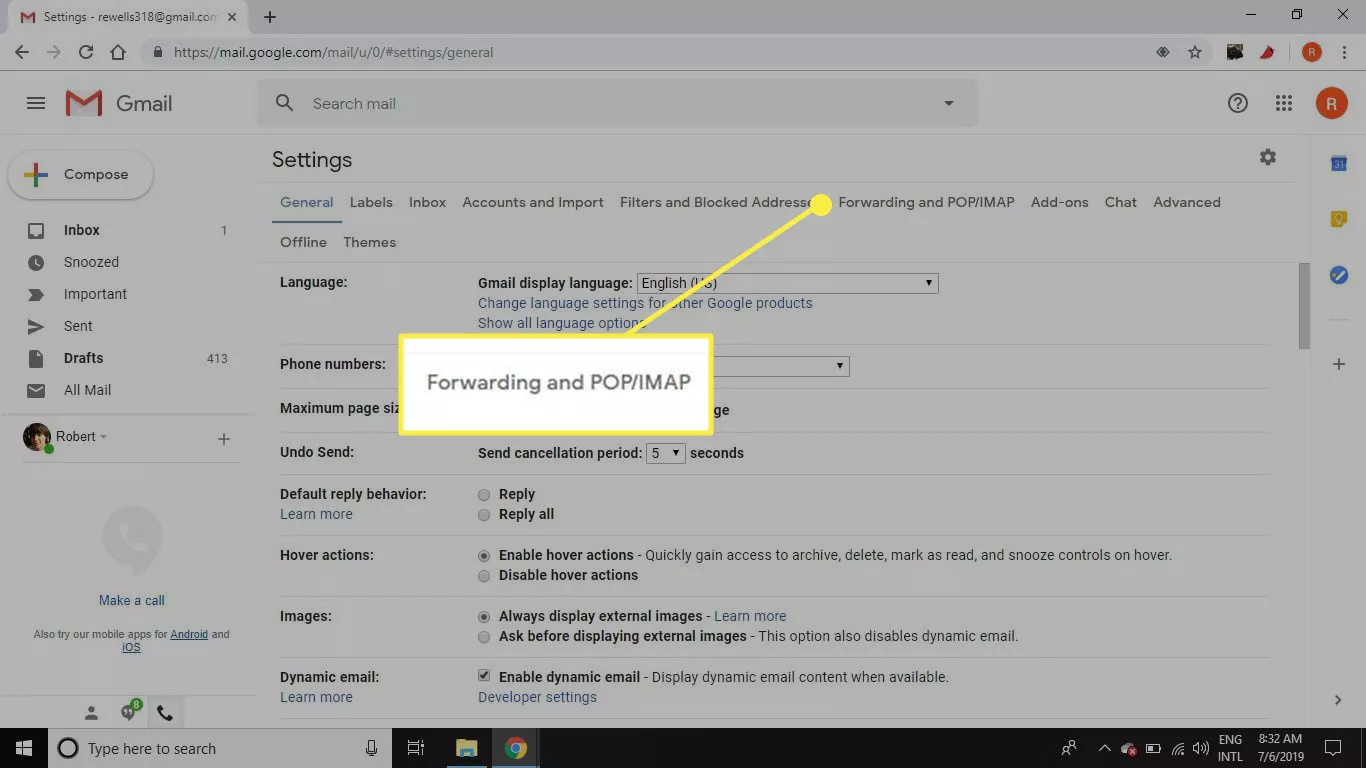 Illustration of email client setup for IMAP