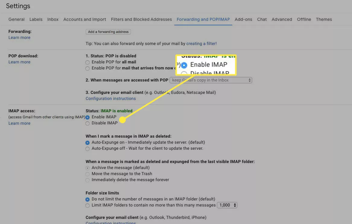 Illustration of email client setup for IMAP